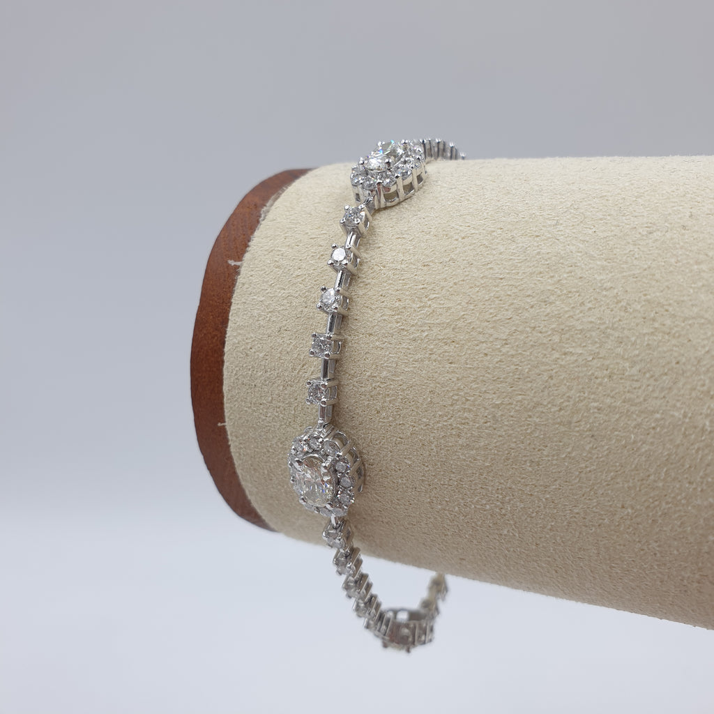 Oval Halo Tennis Bracelet - 18K White Gold