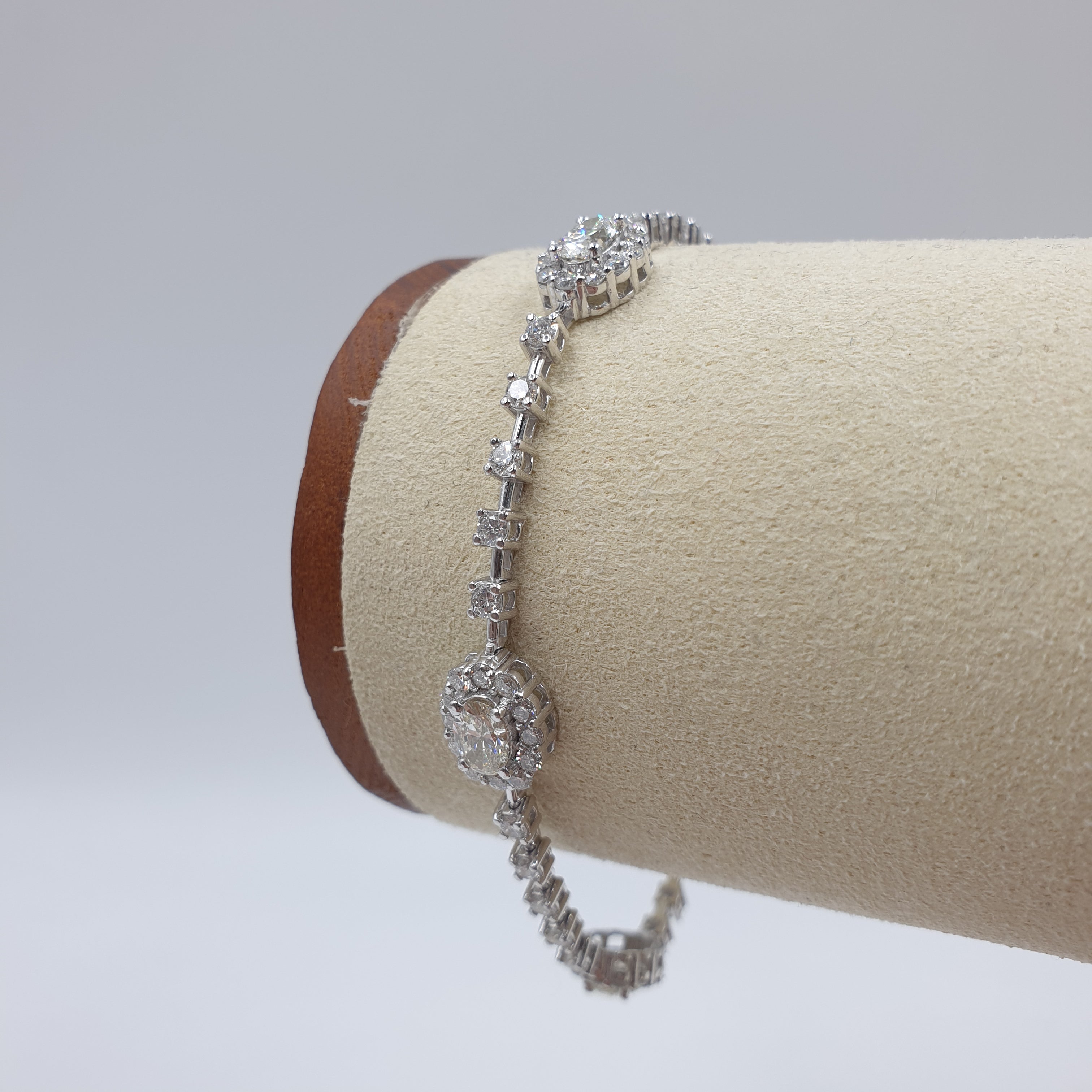 Oval Halo Tennis Bracelet - 18K White Gold
