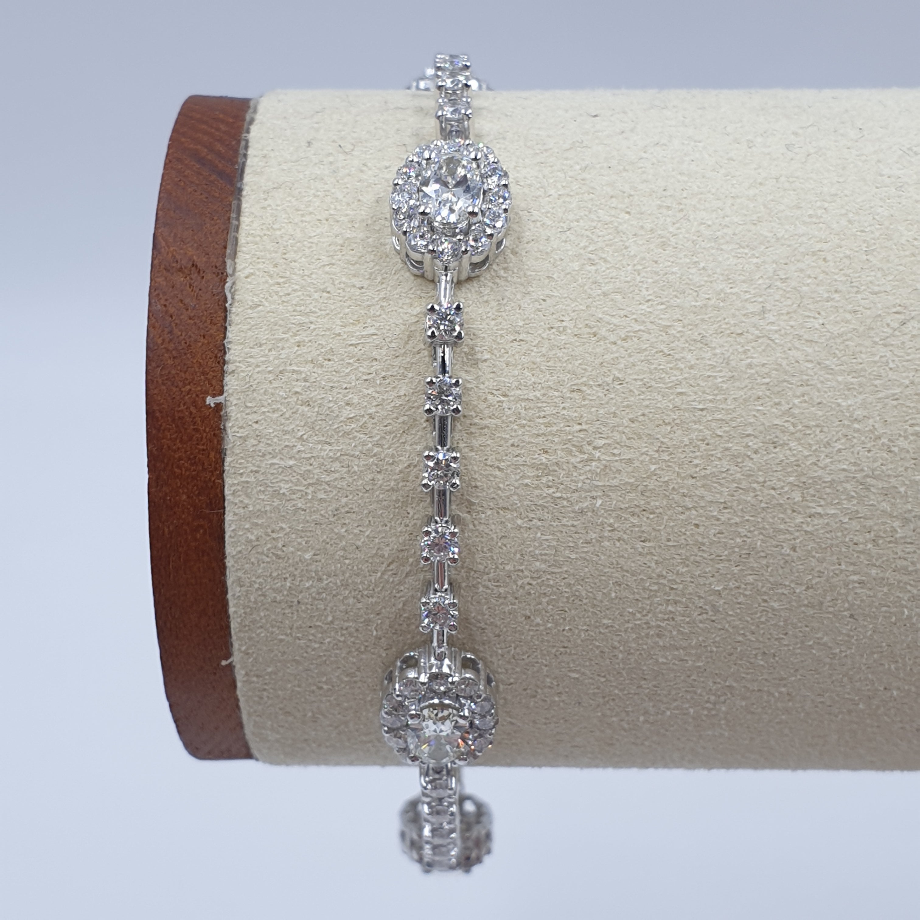 Oval Halo Tennis Bracelet - 18K White Gold
