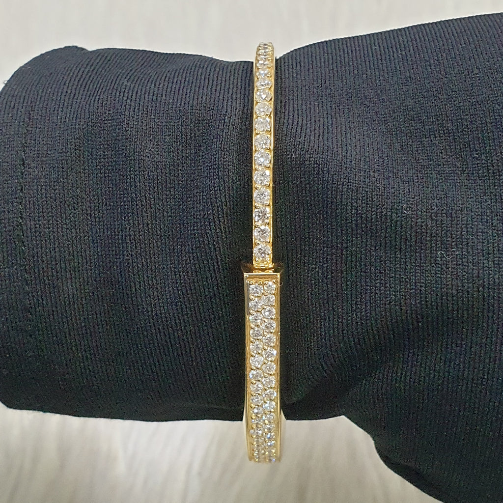 Paved Padlock Bangle - 18K Yellow Gold