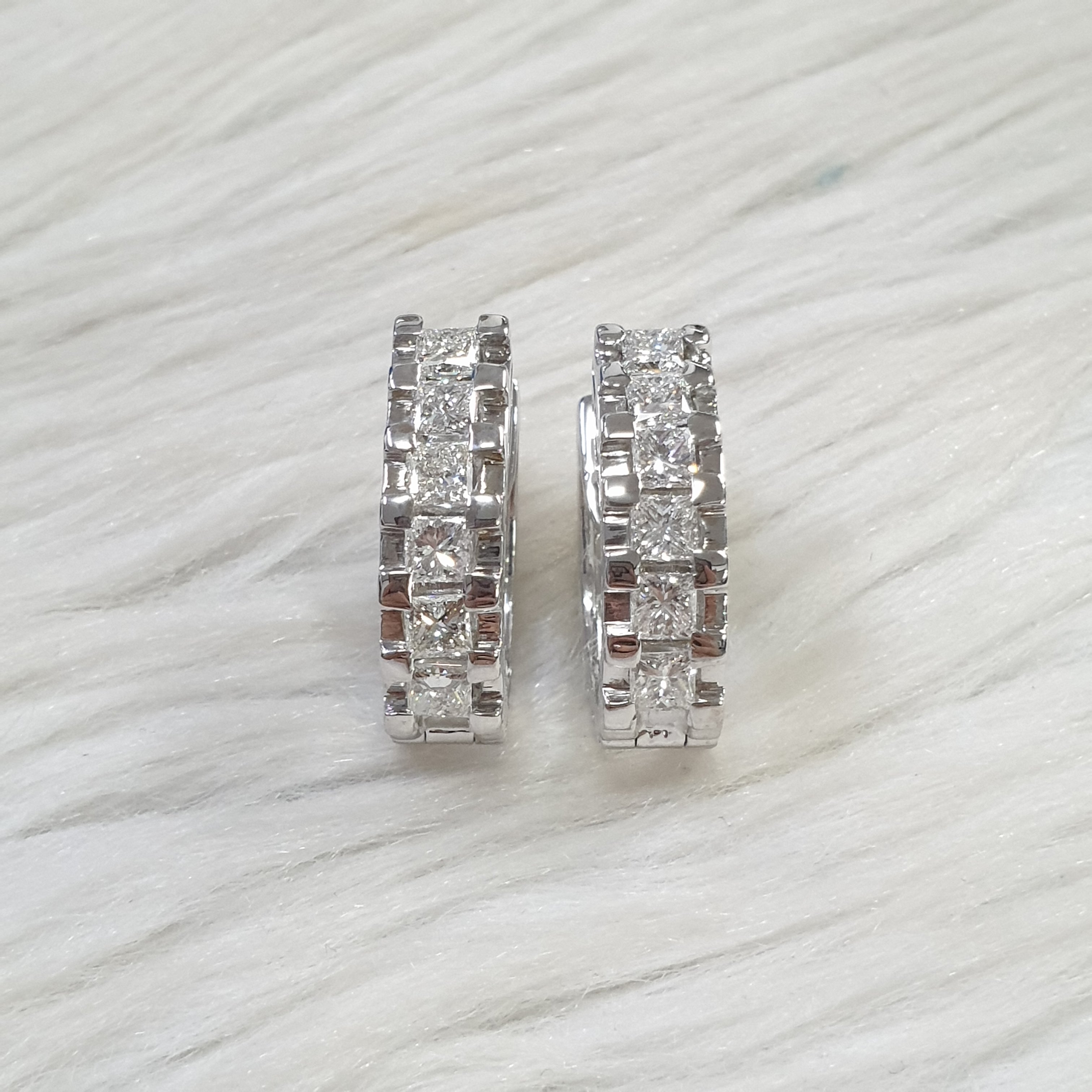 Princess Cut Creole Pair Earring - 14K White Gold