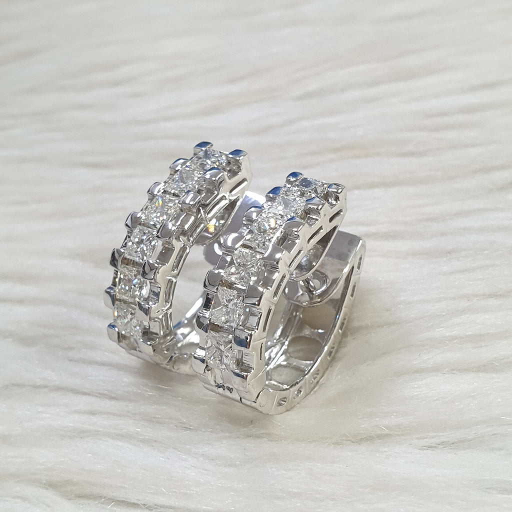 Princess Cut Creole Pair Earring - 14K White Gold
