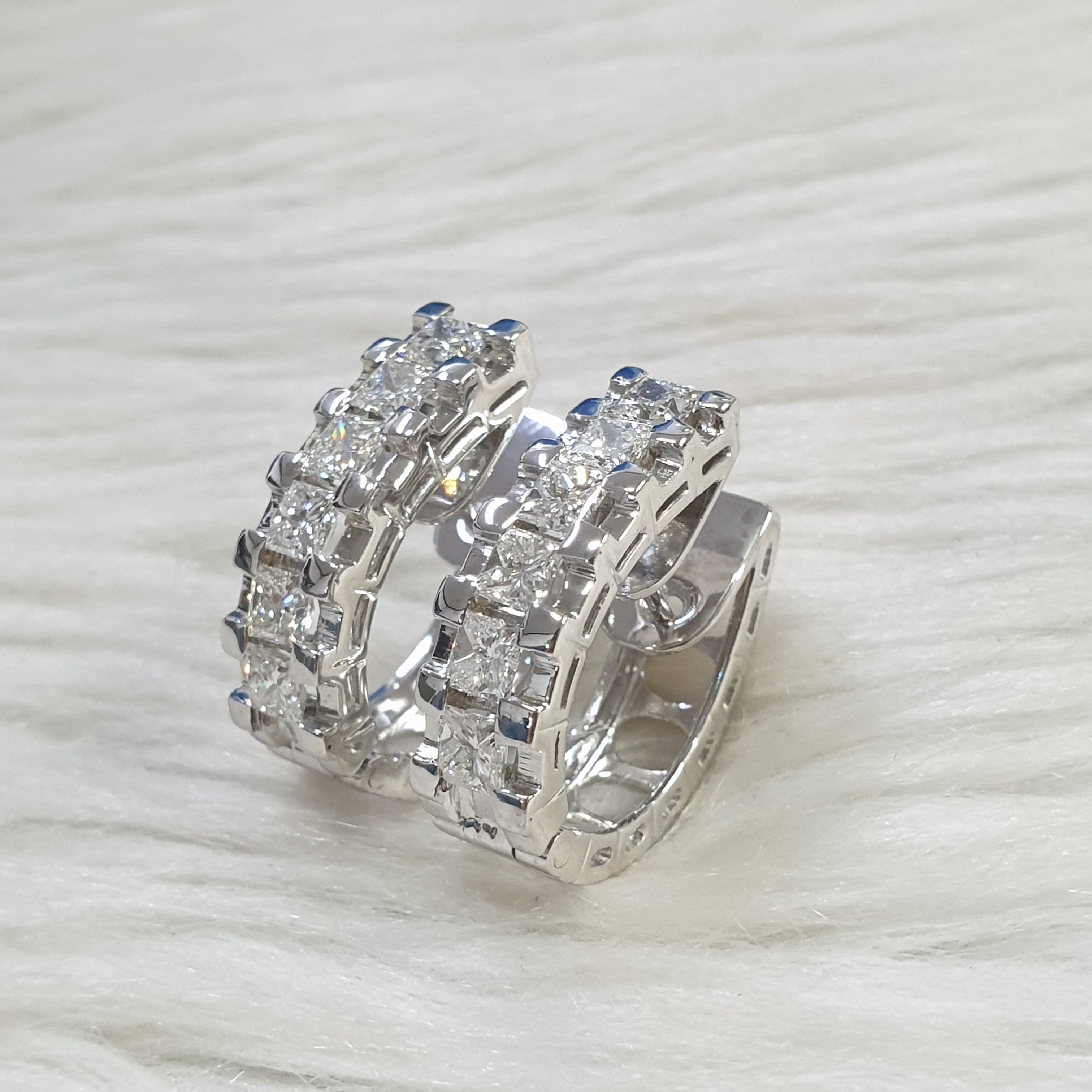 Princess Cut Creole Pair Earring - 14K White Gold