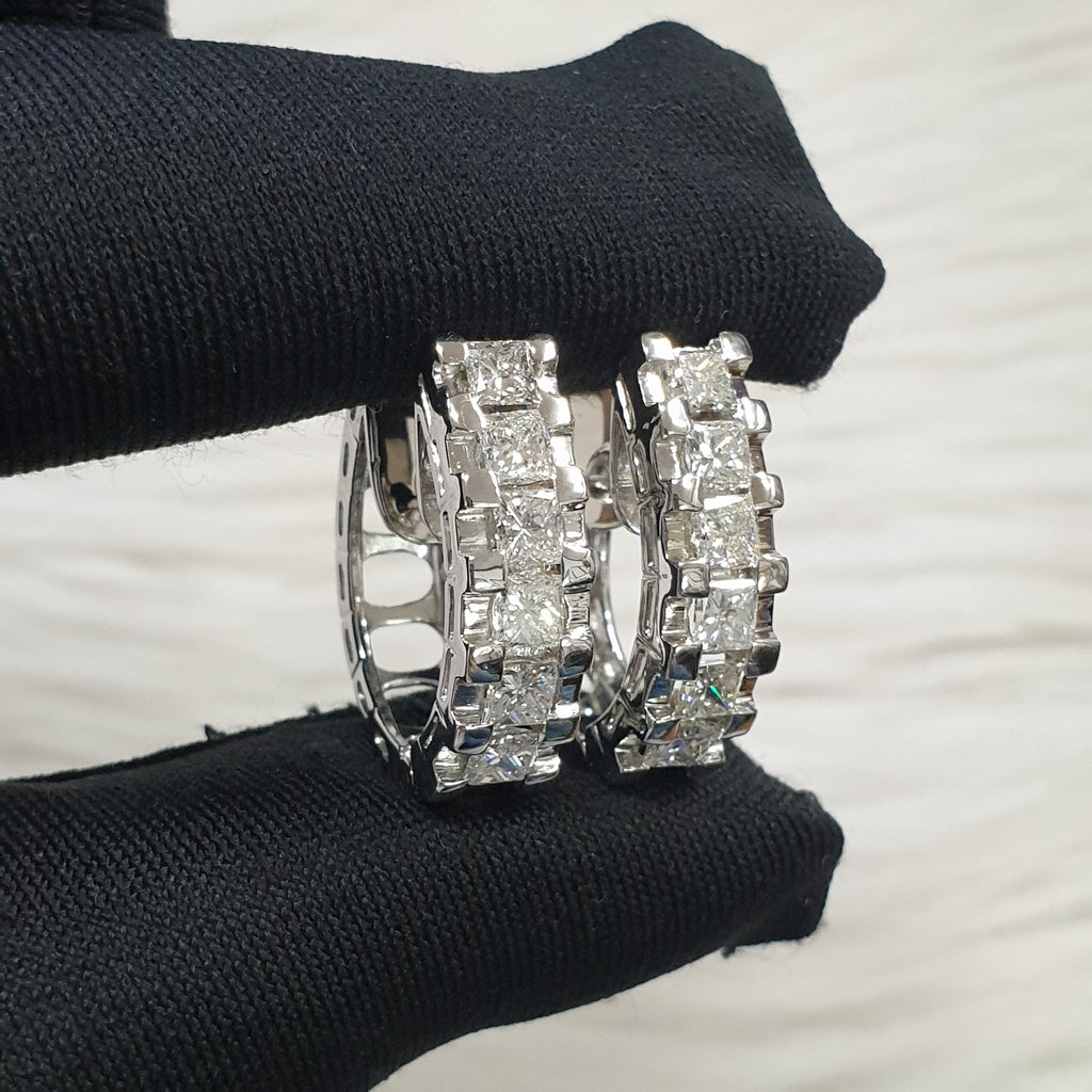 Princess Cut Creole Pair Earring - 14K White Gold