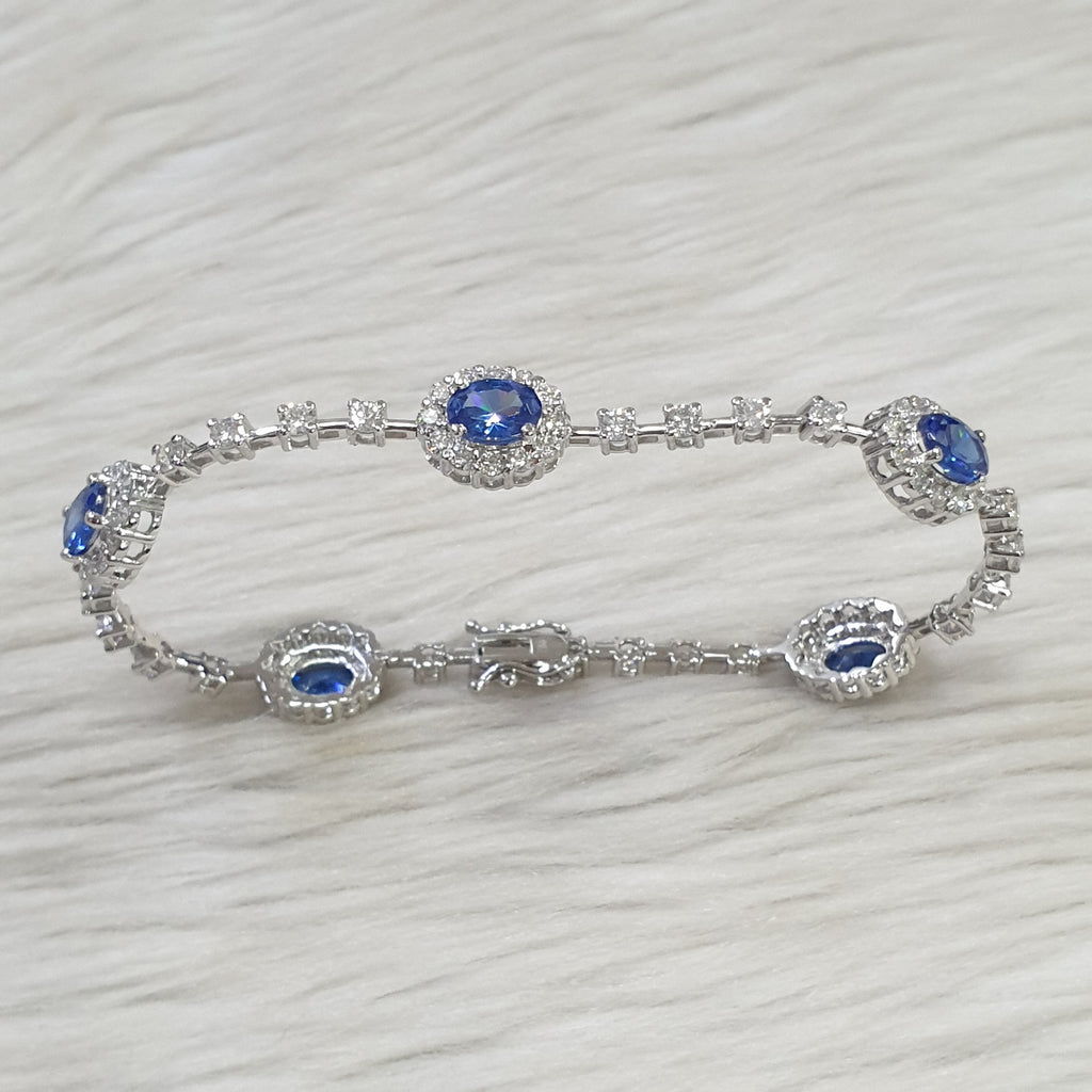 Oval Blue Sapphire Tennis Bracelet - 18K White Gold