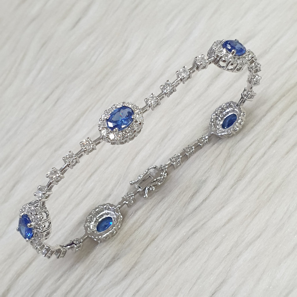 Oval Blue Sapphire Tennis Bracelet - 18K White Gold