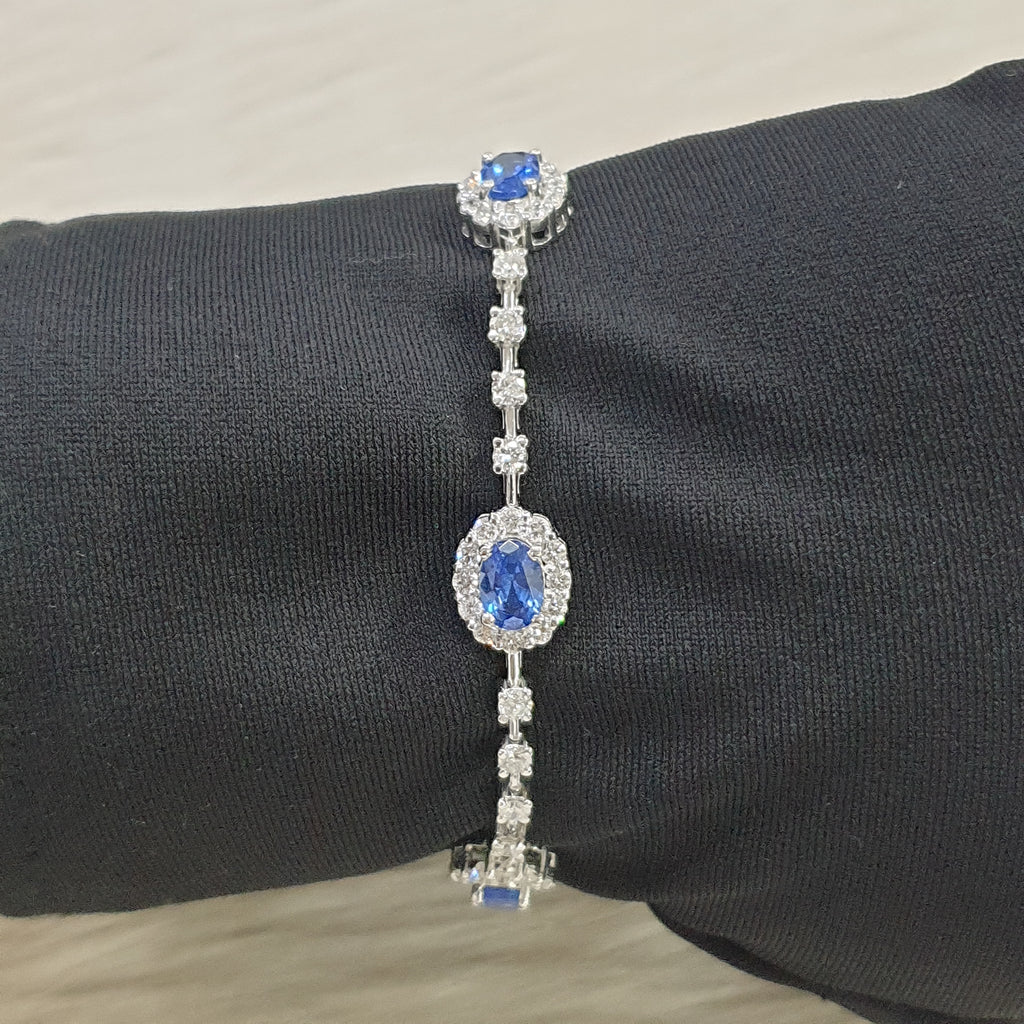 Oval Blue Sapphire Tennis Bracelet - 18K White Gold