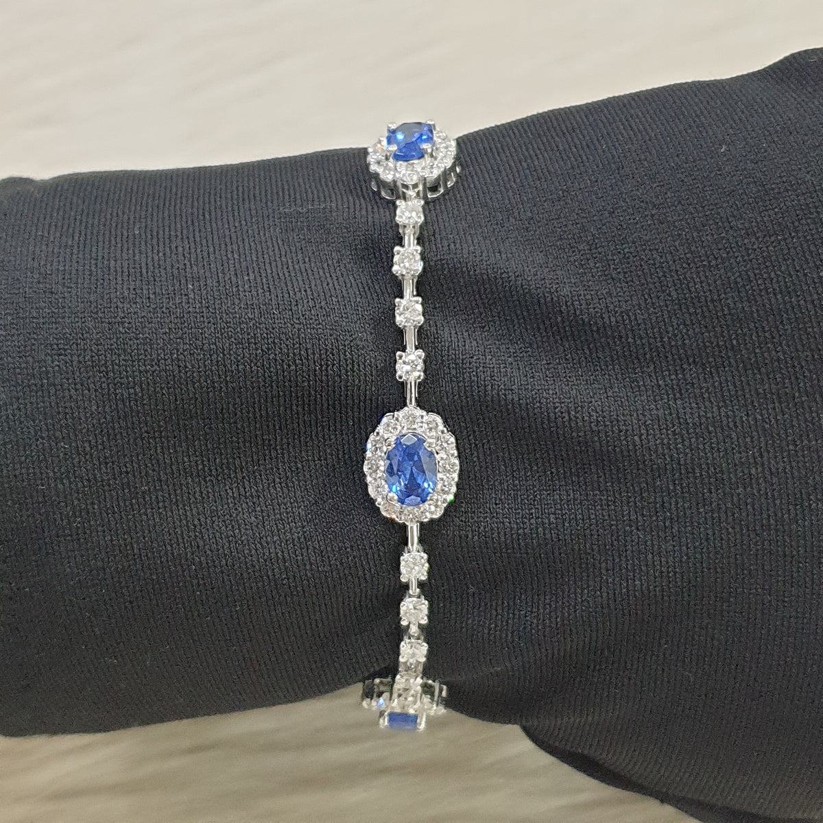 Oval Blue Sapphire Tennis Bracelet - 18K White Gold