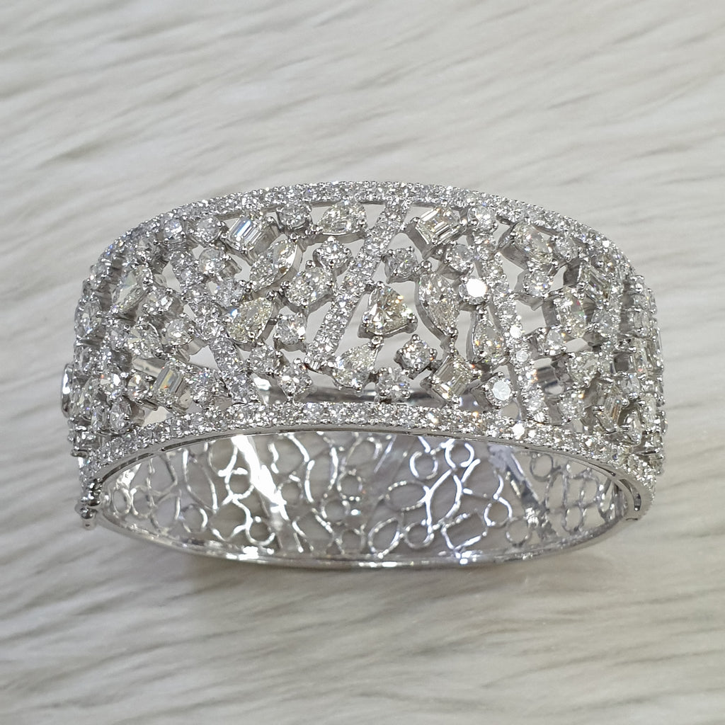 Fancy Cluster Bangle - 14K White Gold