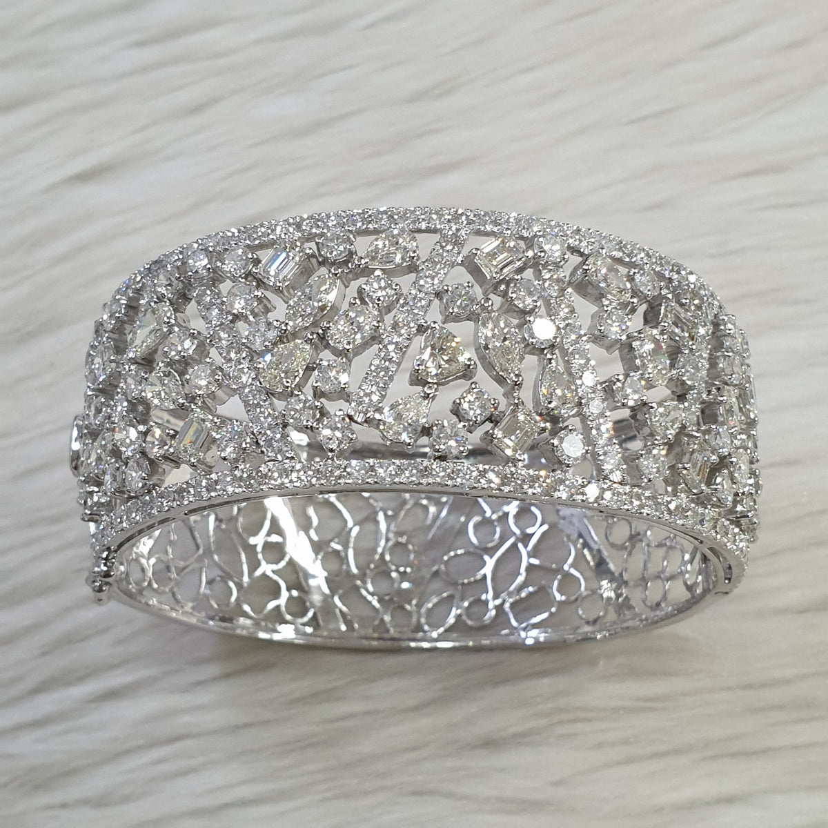 Fancy Cluster Bangle - 14K White Gold