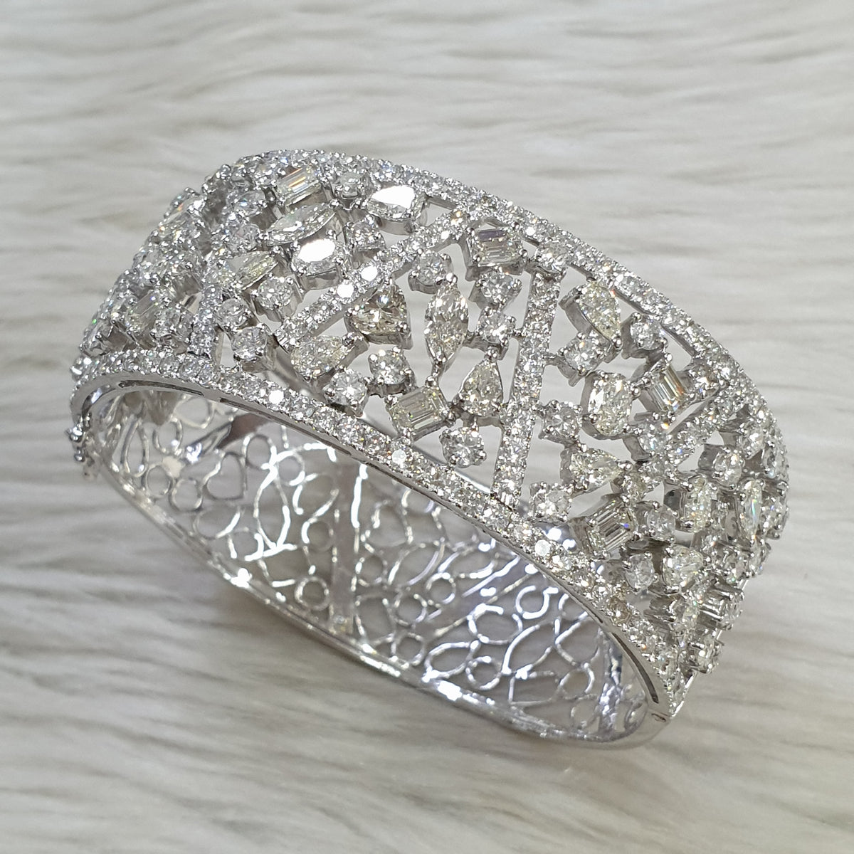 Fancy Cluster Bangle - 14K White Gold