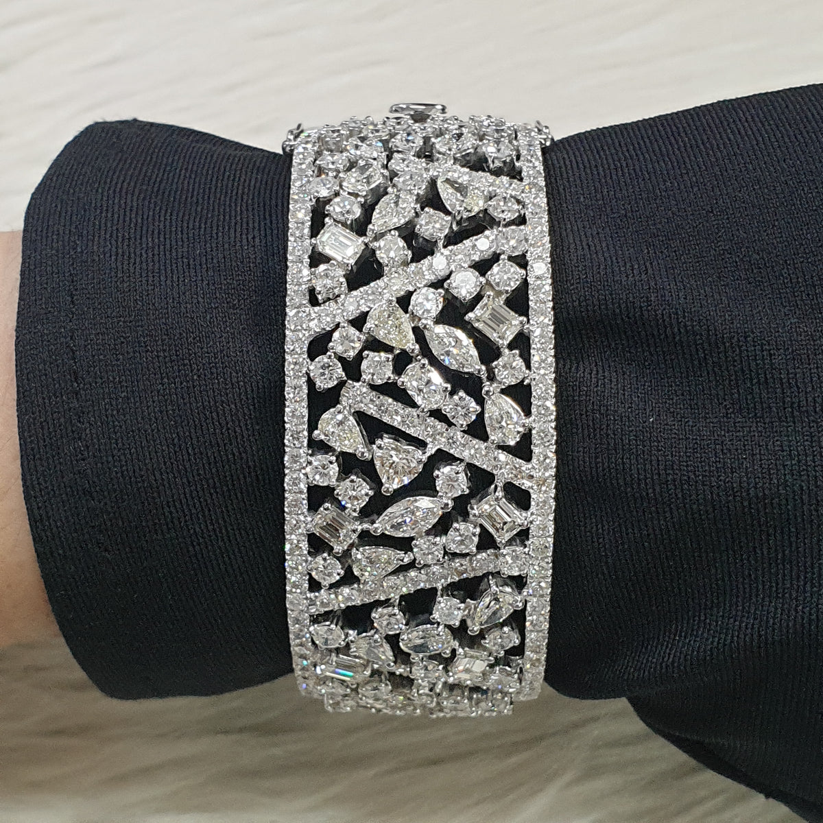 Fancy Cluster Bangle - 14K White Gold