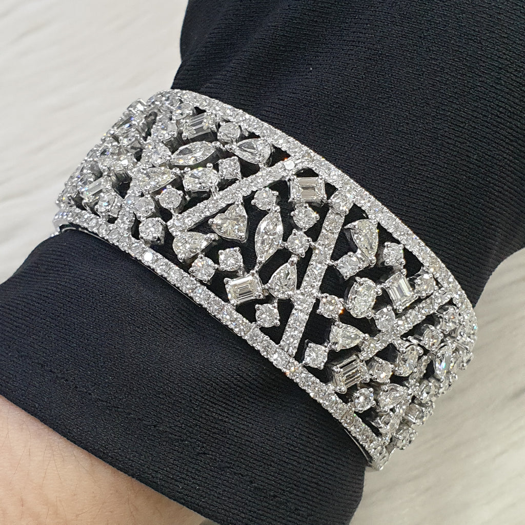 Fancy Cluster Bangle - 14K White Gold