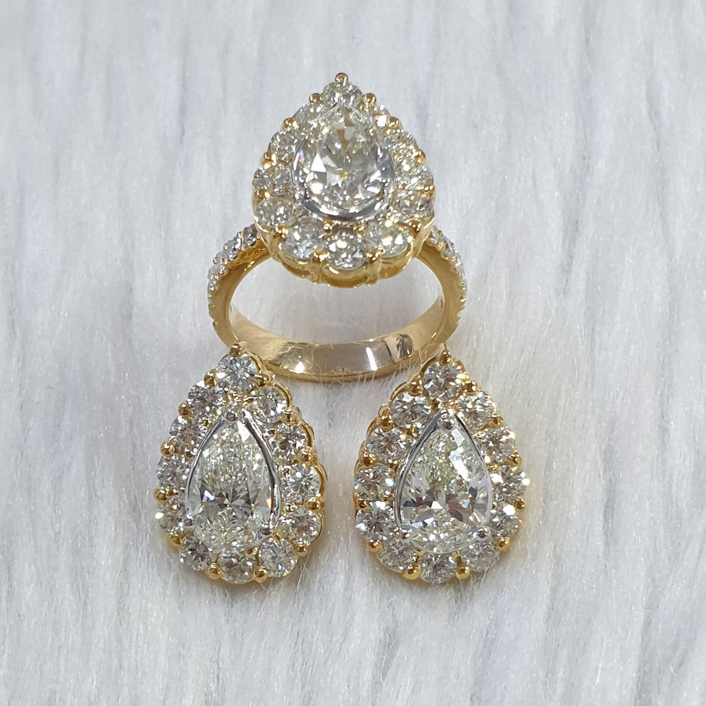 Pear-shaped Halo Terno - 14K White Gold