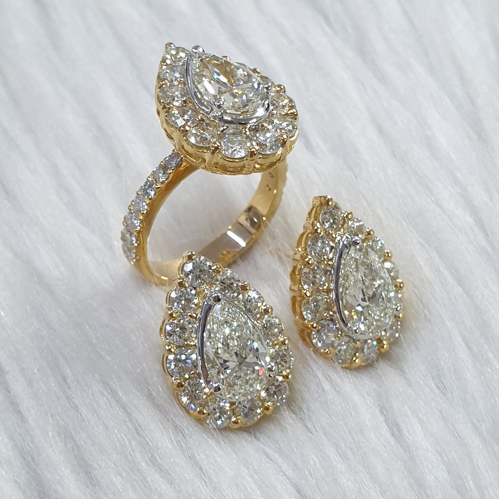 Pear-shaped Halo Terno - 14K White Gold
