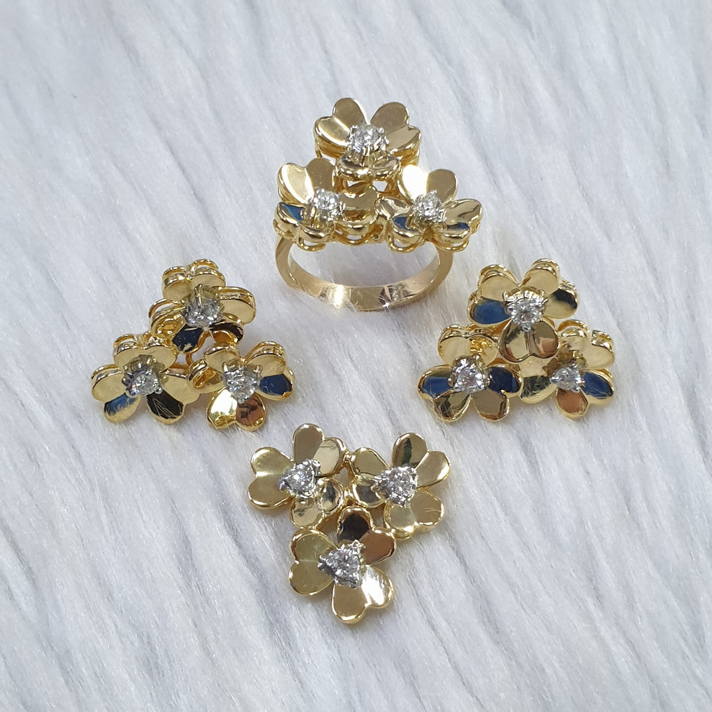 Flower Cluster Set - 14K Yellow Gold