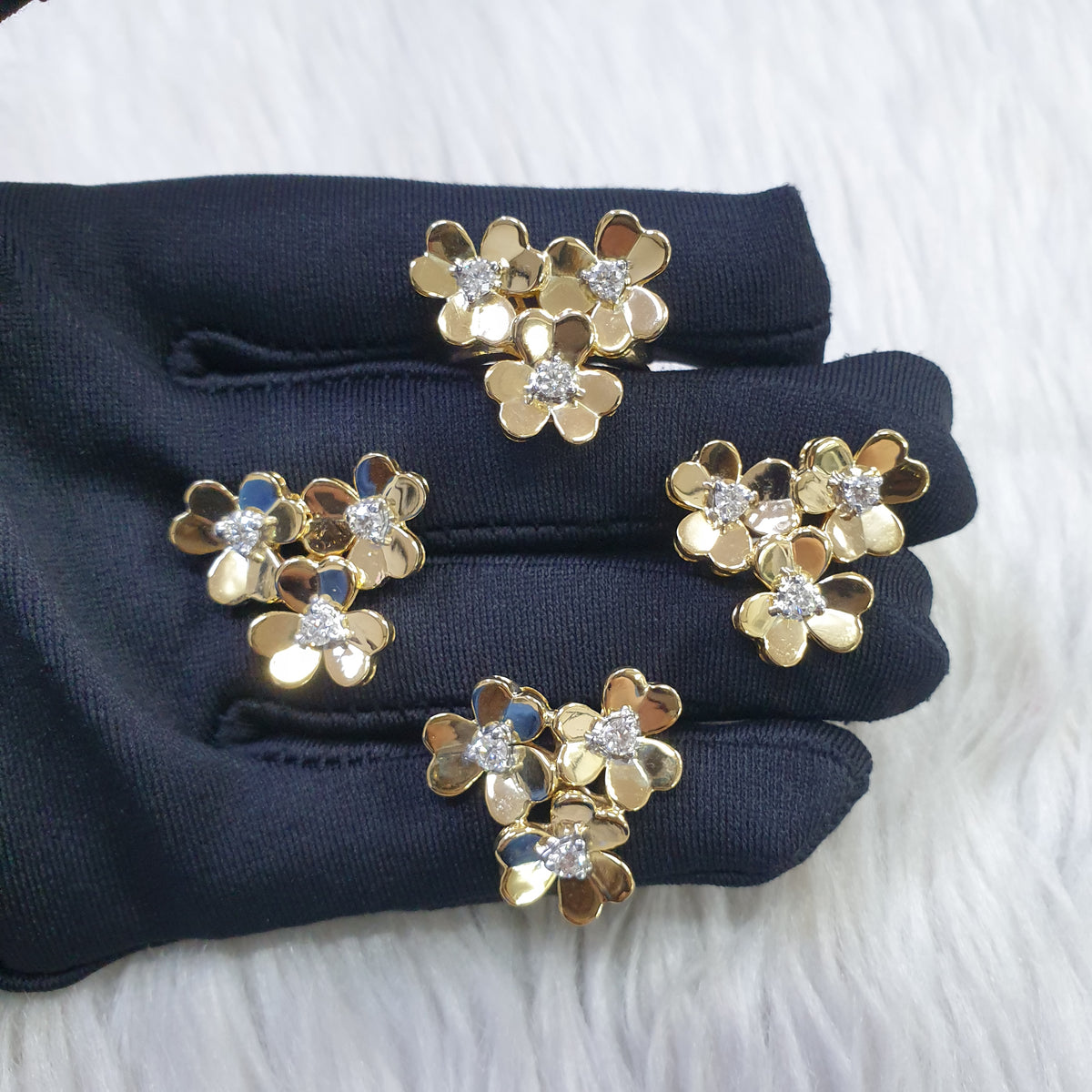 Flower Cluster Set - 14K Yellow Gold