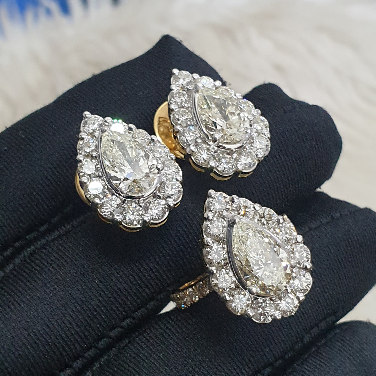 Pear-shaped Halo Terno - 14K White Gold