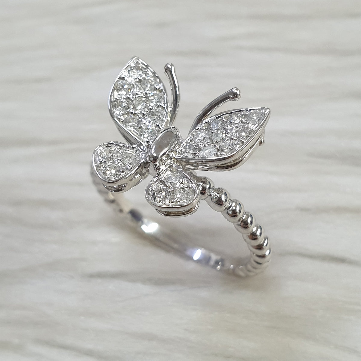 Butterfly Ring - 14K White Gold