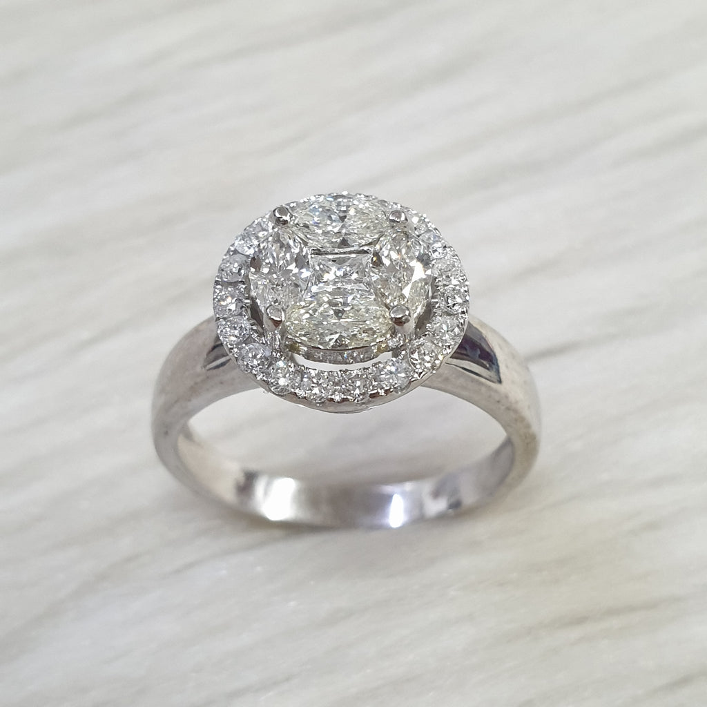 Ladies Ring Round Illusion - 14K White Gold