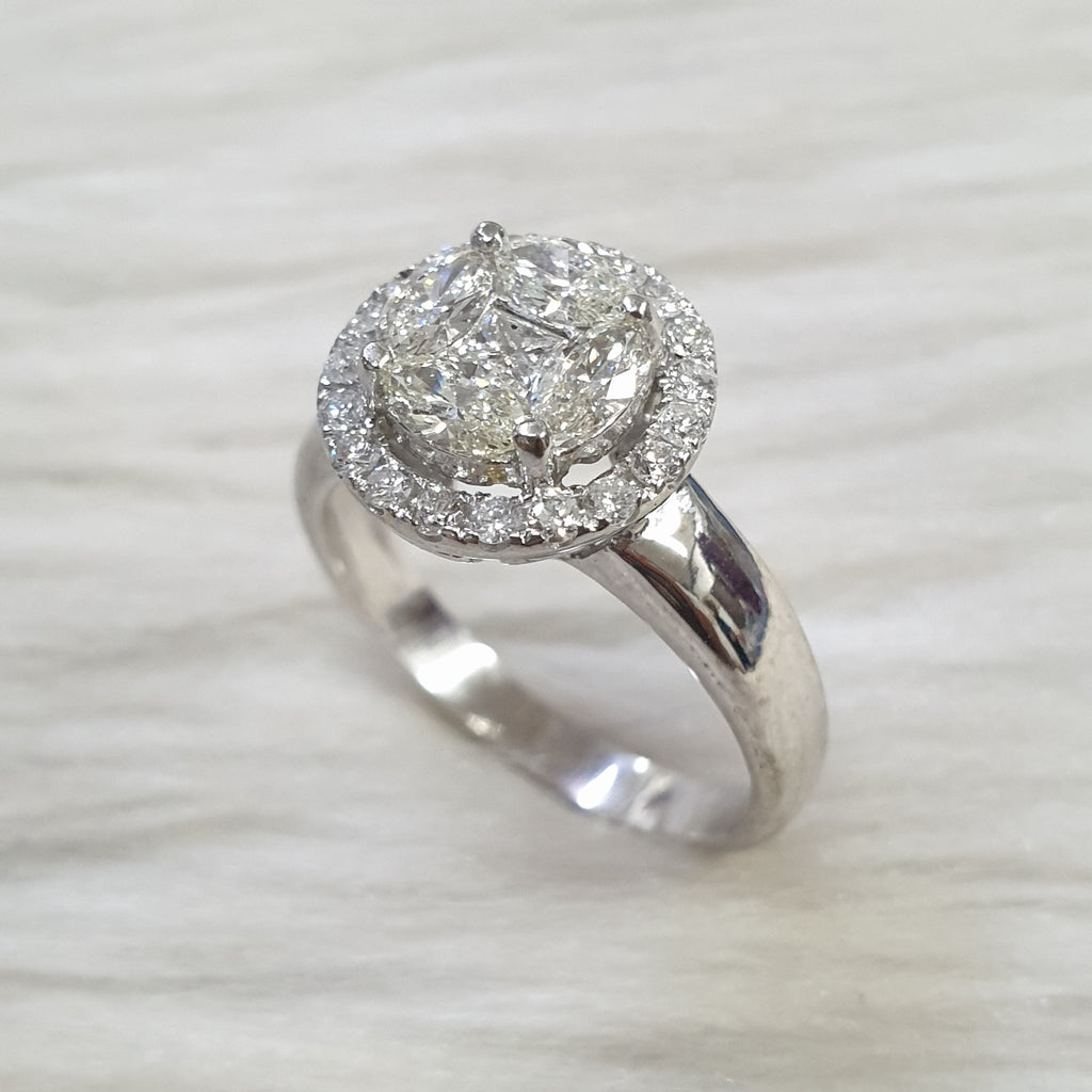 Ladies Ring Round Illusion - 14K White Gold