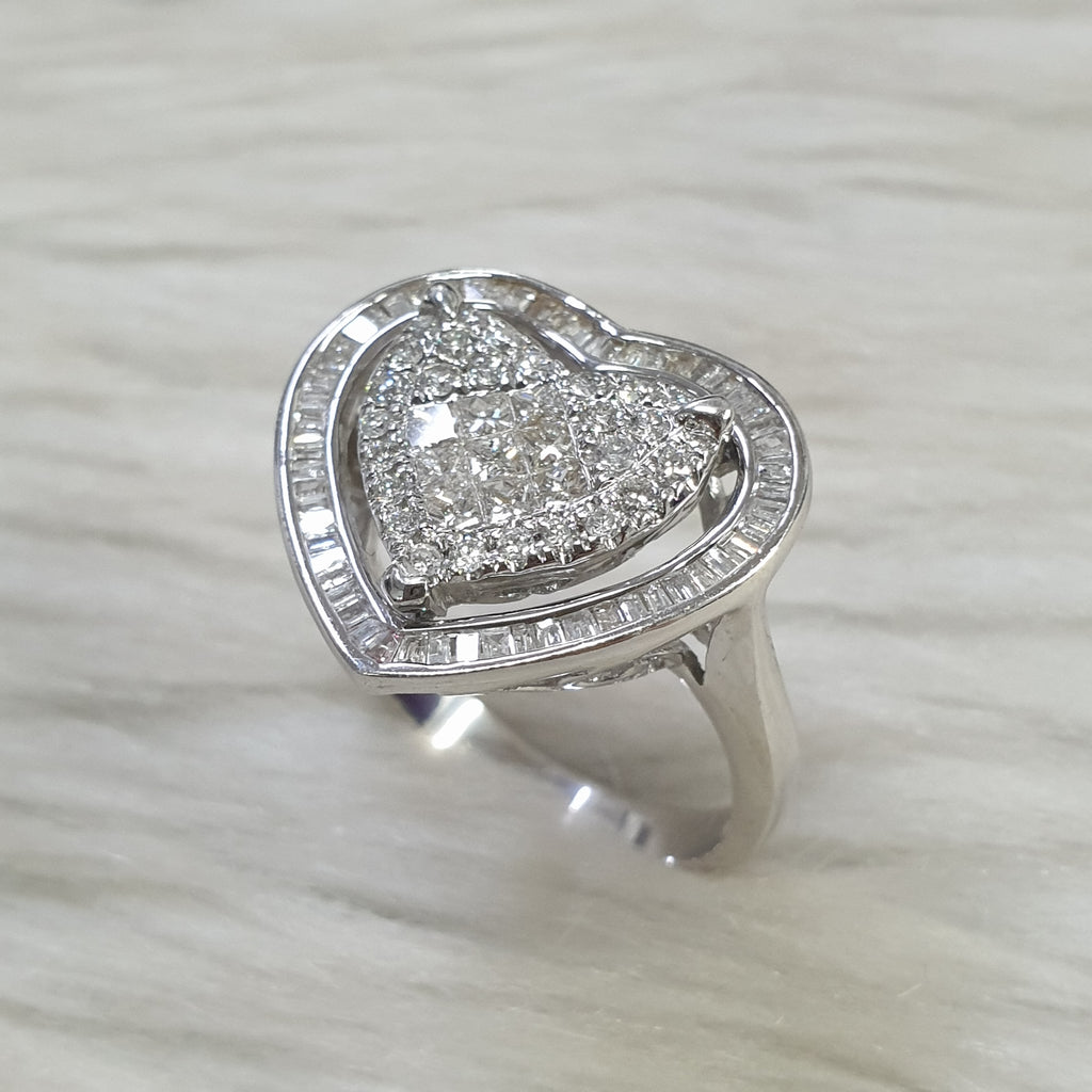 Ladies Ring Heart Illusion - 14K White Gold