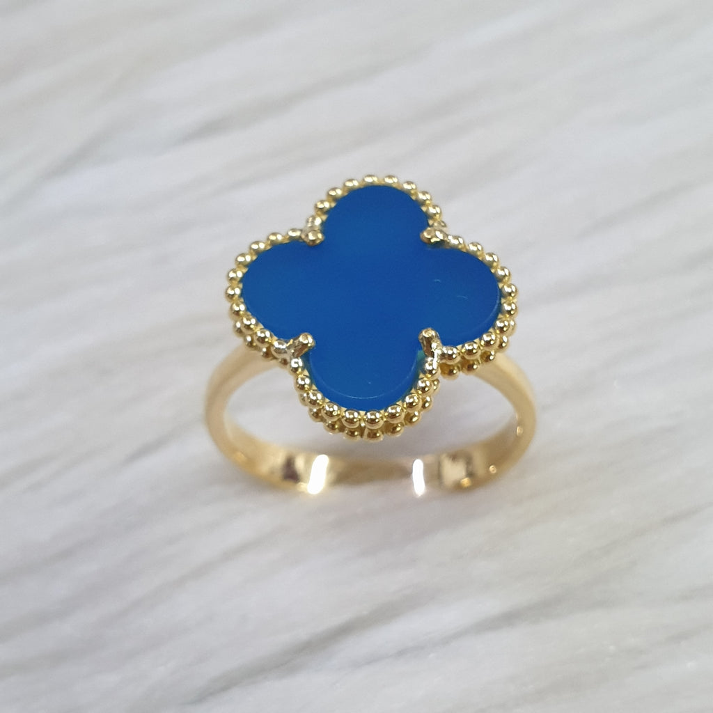 Blue Agate Clover Ring - 18K Yellow Gold