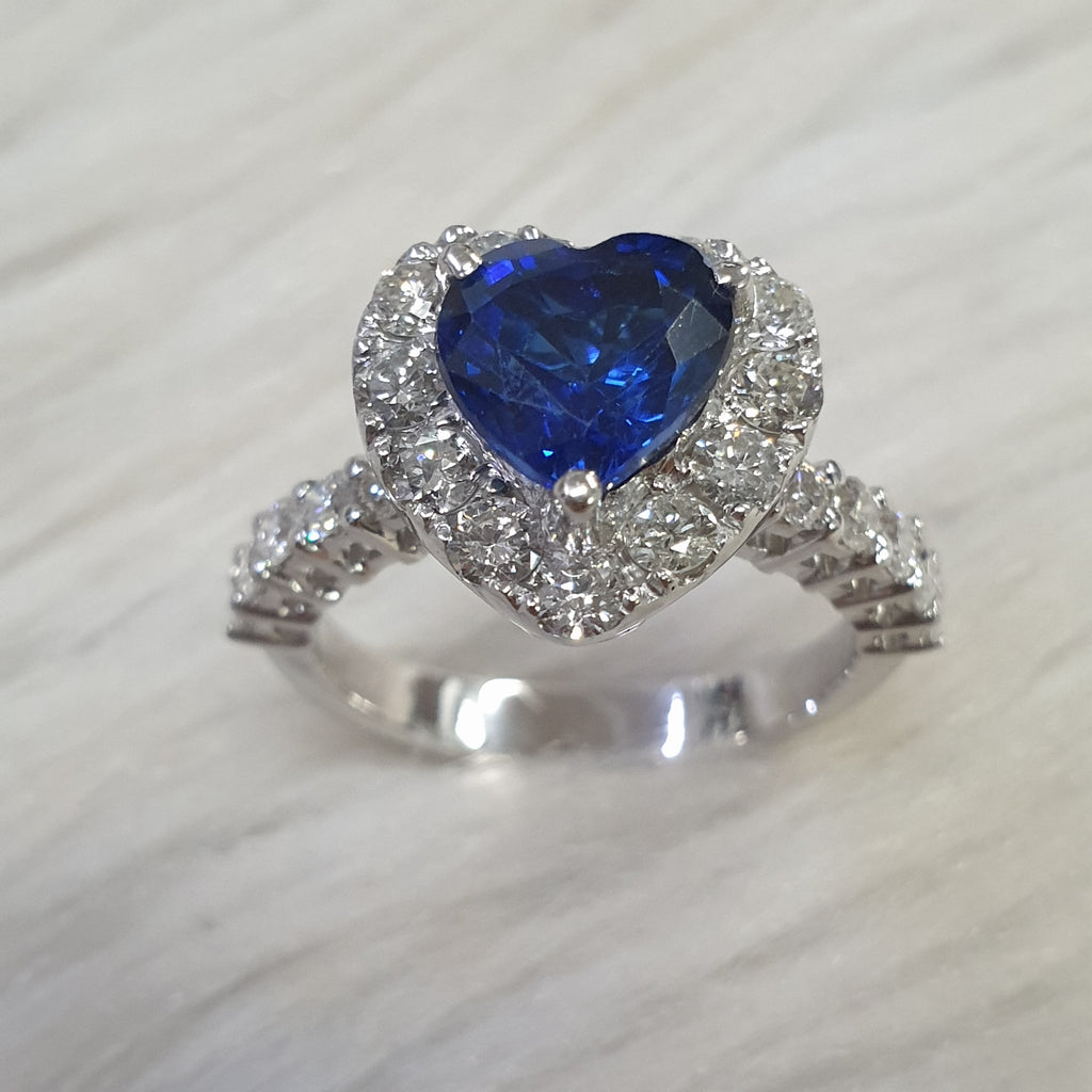 Blue Sapphire Ring - 14K White Gold