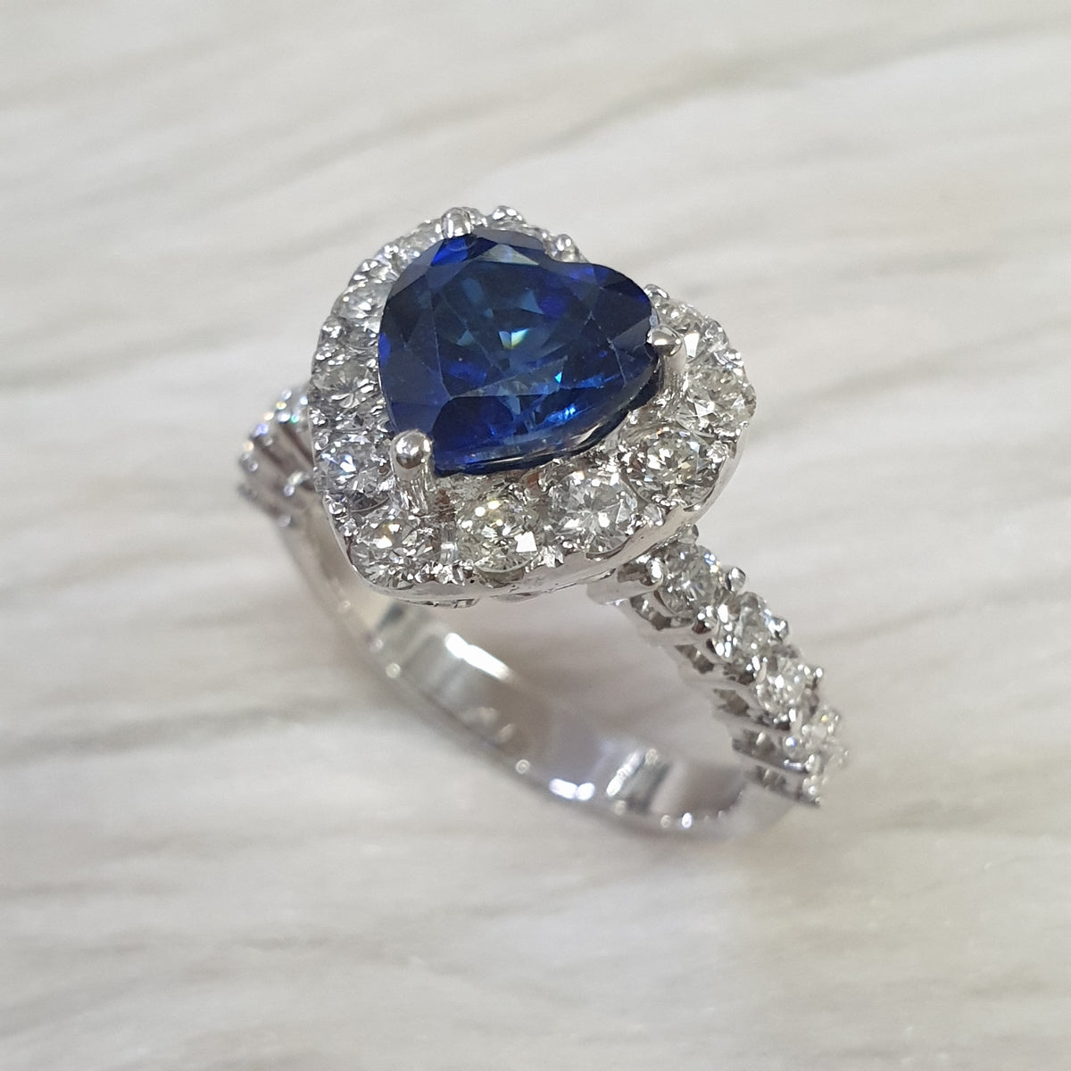 Blue Sapphire Ring - 14K White Gold