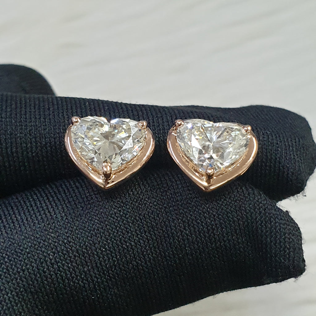 Heart Pair Earrings - 14K Rose Gold