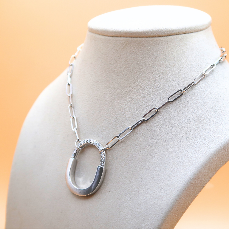 Padlock Necklace – 18K White Gold with Diamonds