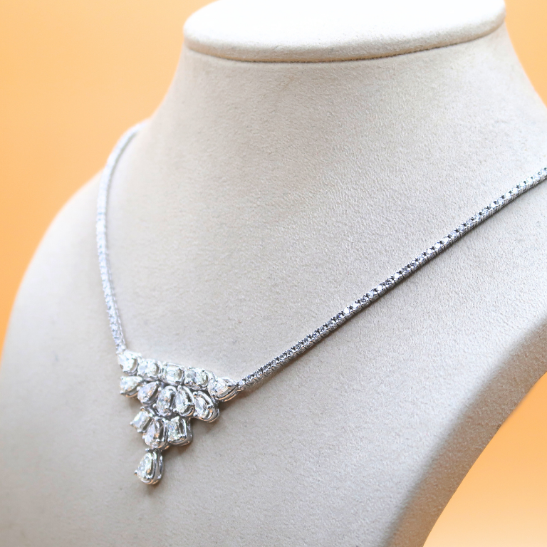Fancy-cut Pendant with Diamond Chain – White Gold