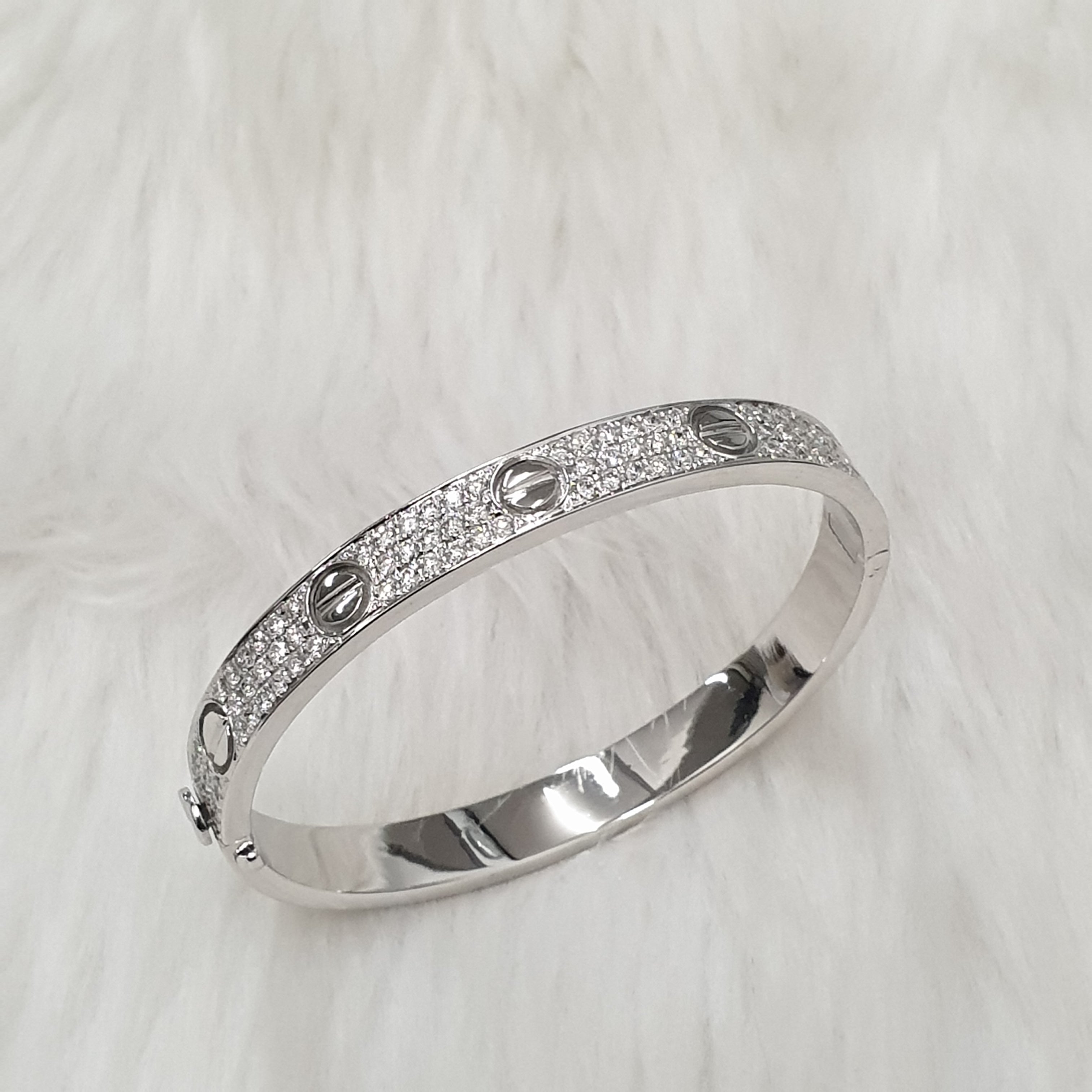 Pavé Diamond Love Bangle – 18K White Gold