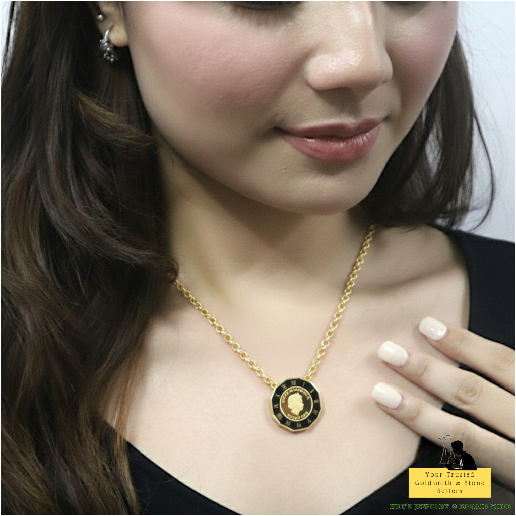 Necklace with Coin Pendant - 18K Yellow Gold
