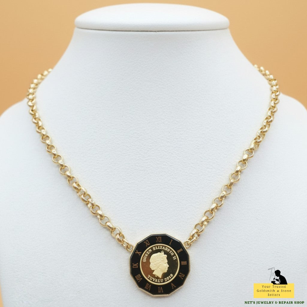 Necklace with Coin Pendant - 18K Yellow Gold