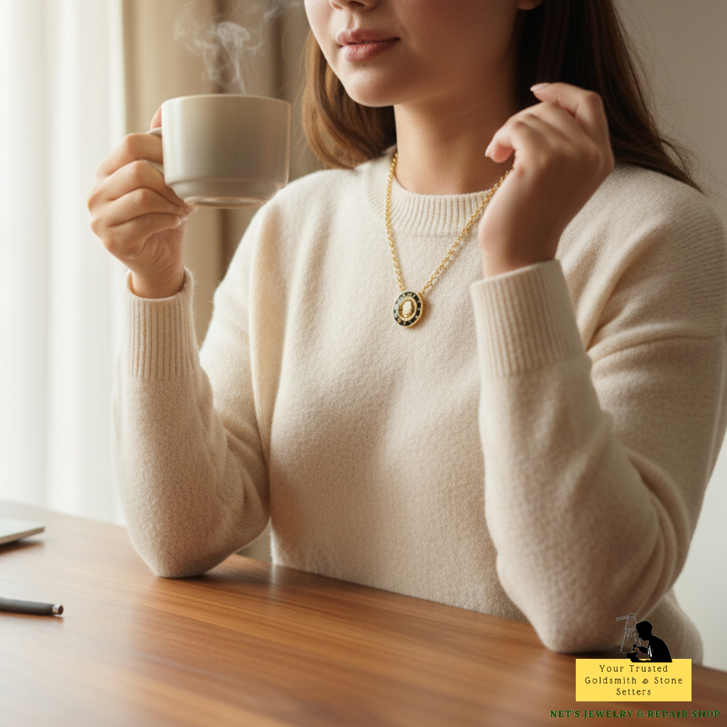 Necklace with Coin Pendant - 18K Yellow Gold
