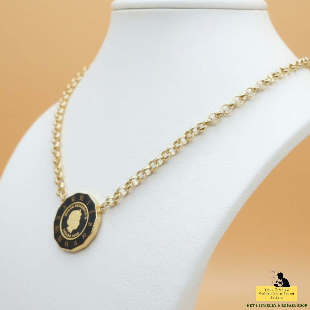 Necklace with Coin Pendant - 18K Yellow Gold