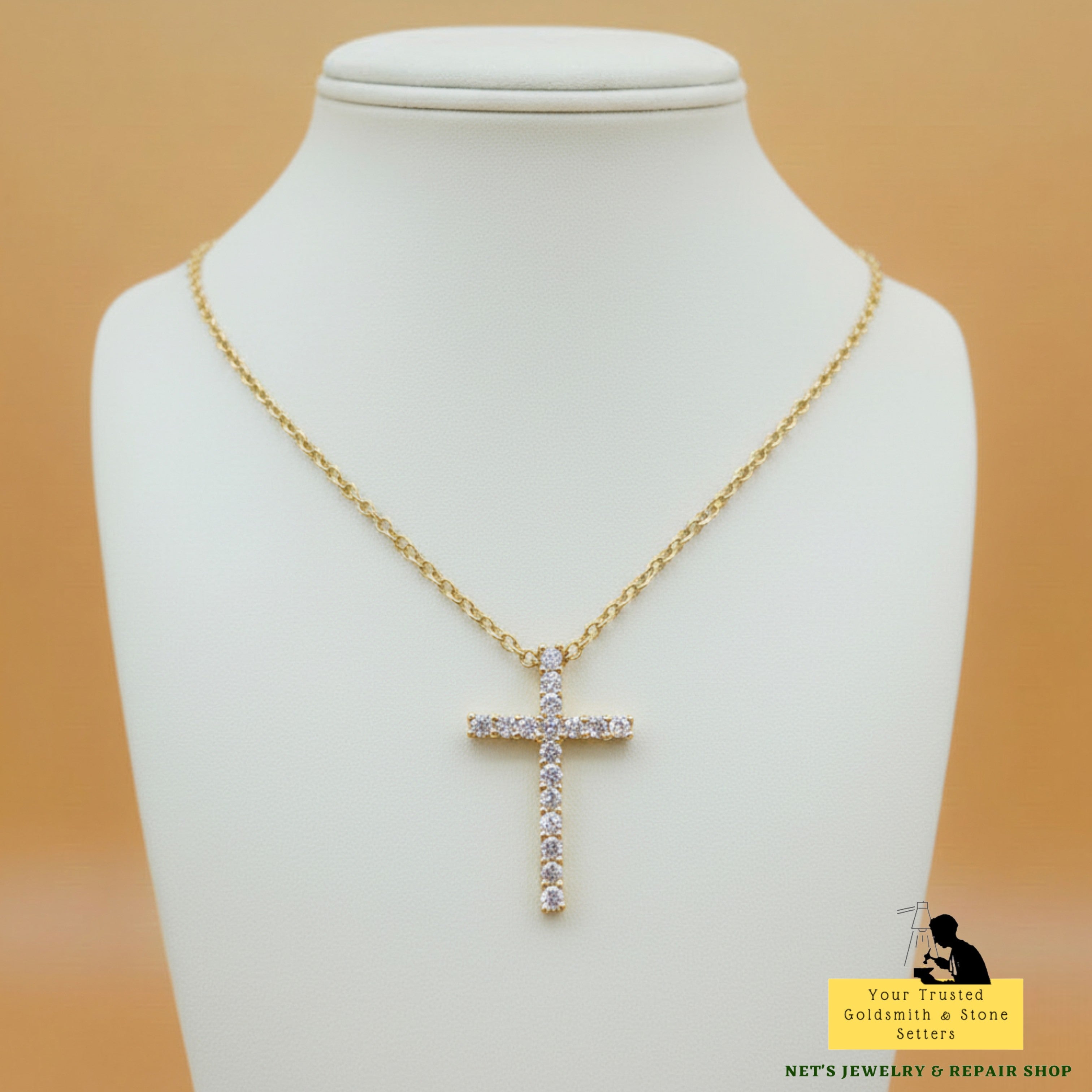 Diamond Cross Pendant Necklace - 18K Yellow Gold (SOLD - INQUIRE FOR MADE TO ORDER)