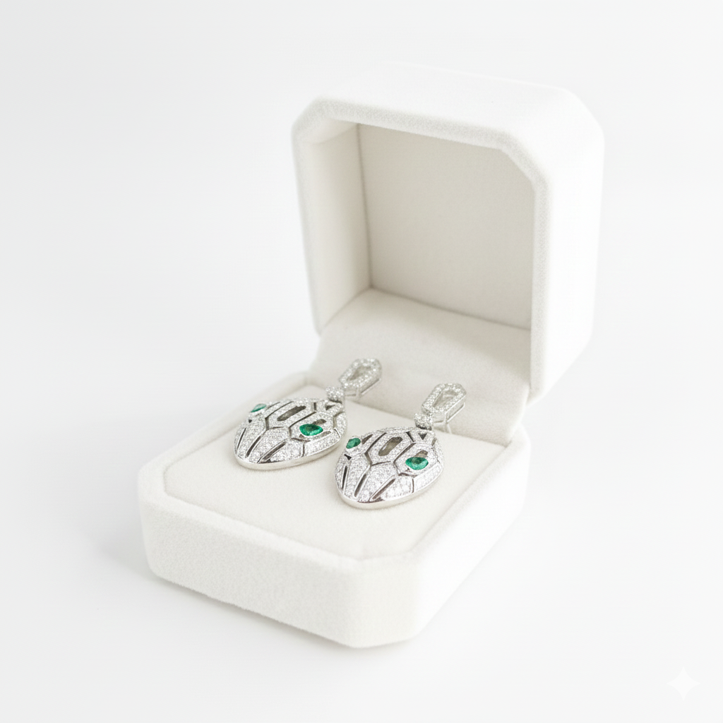 Serpentine Earrings – 18K White Gold