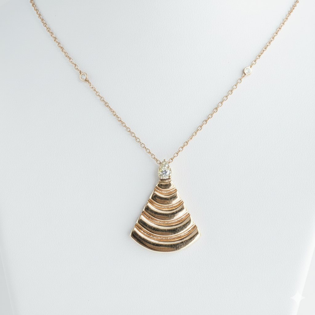 Triangular Drop Necklace – 18K Rose Gold with Diamonds