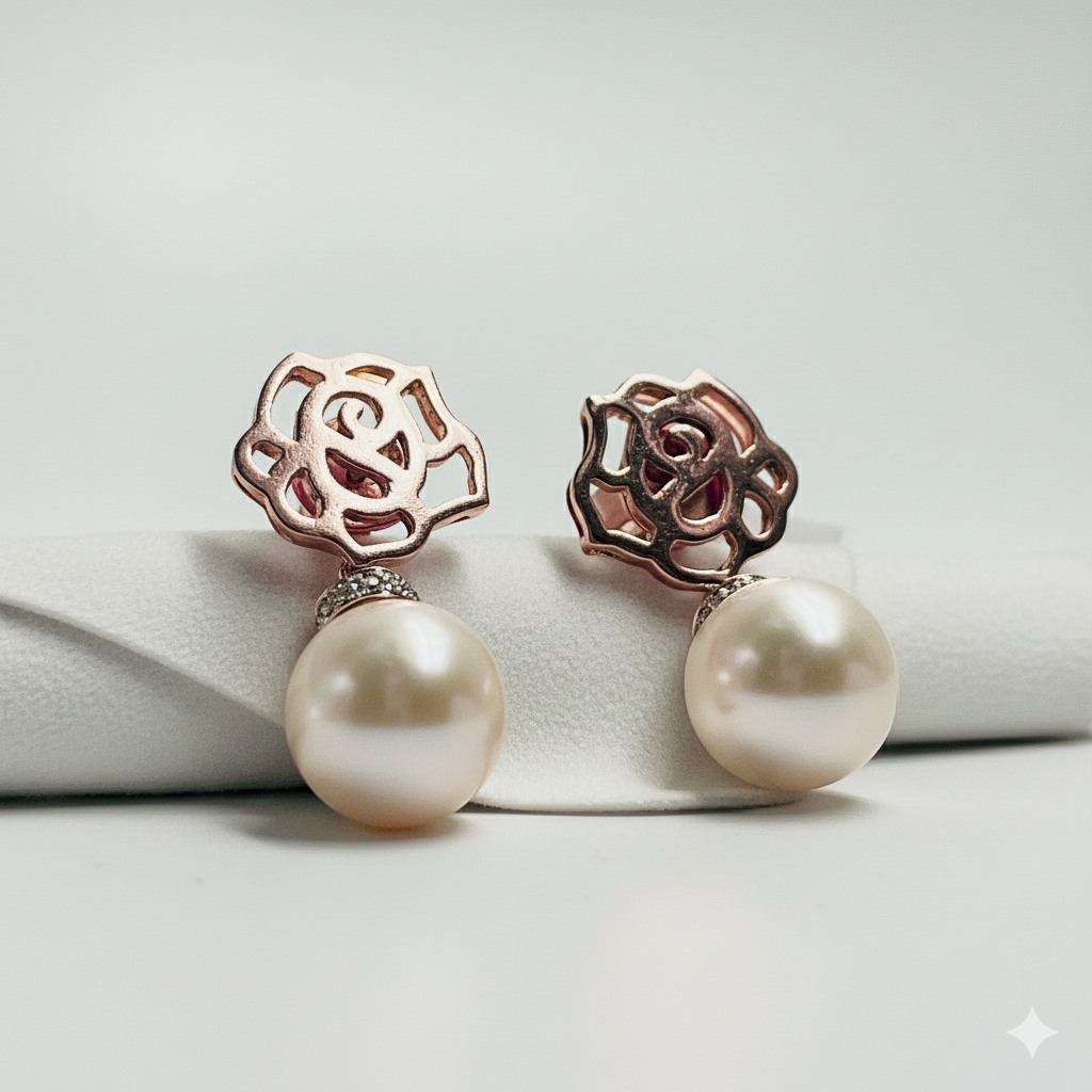 Dangling Pearl Earrings – 14K Rose Gold