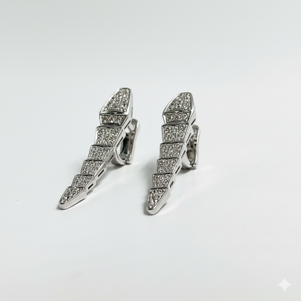 Dangling Serpentine Diamond Earrings – 18K White Gold