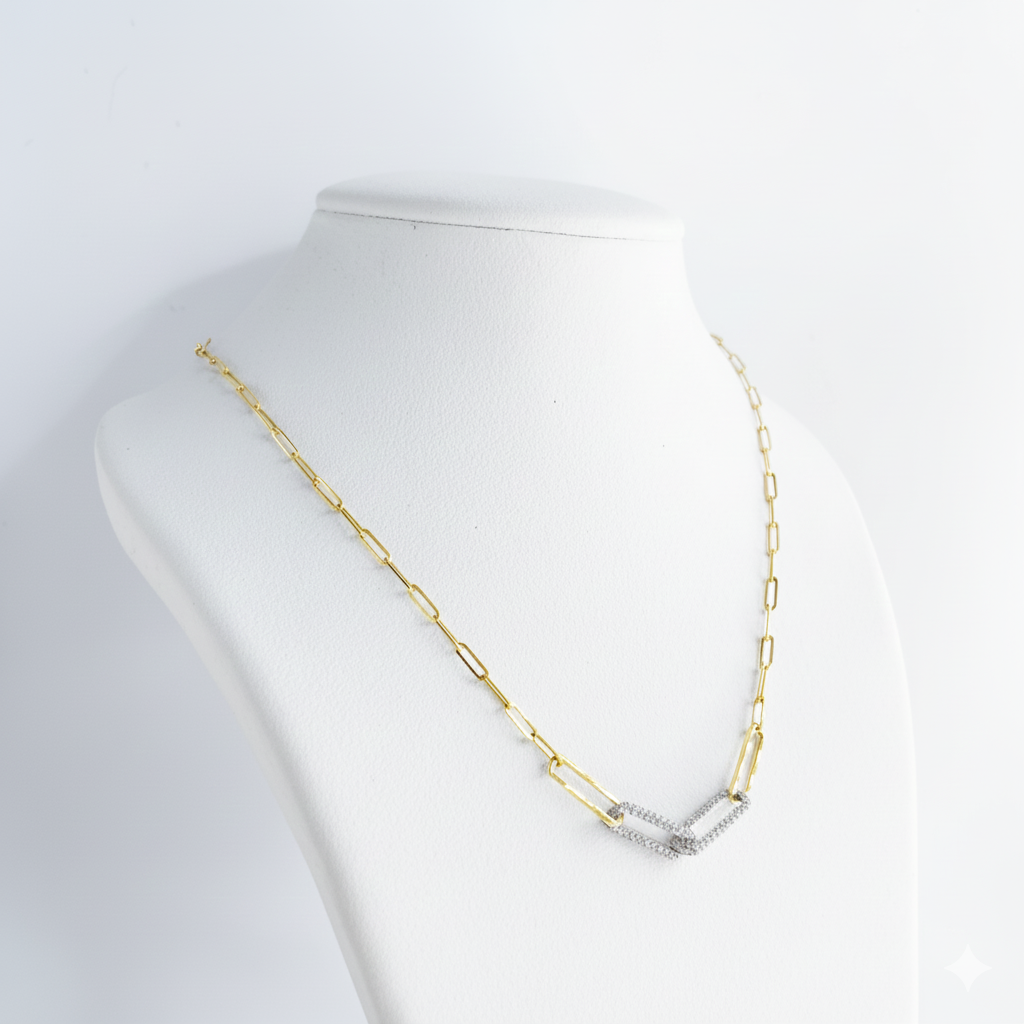 Paperclip Necklace  – 18K Yellow/White Gold with Diamonds