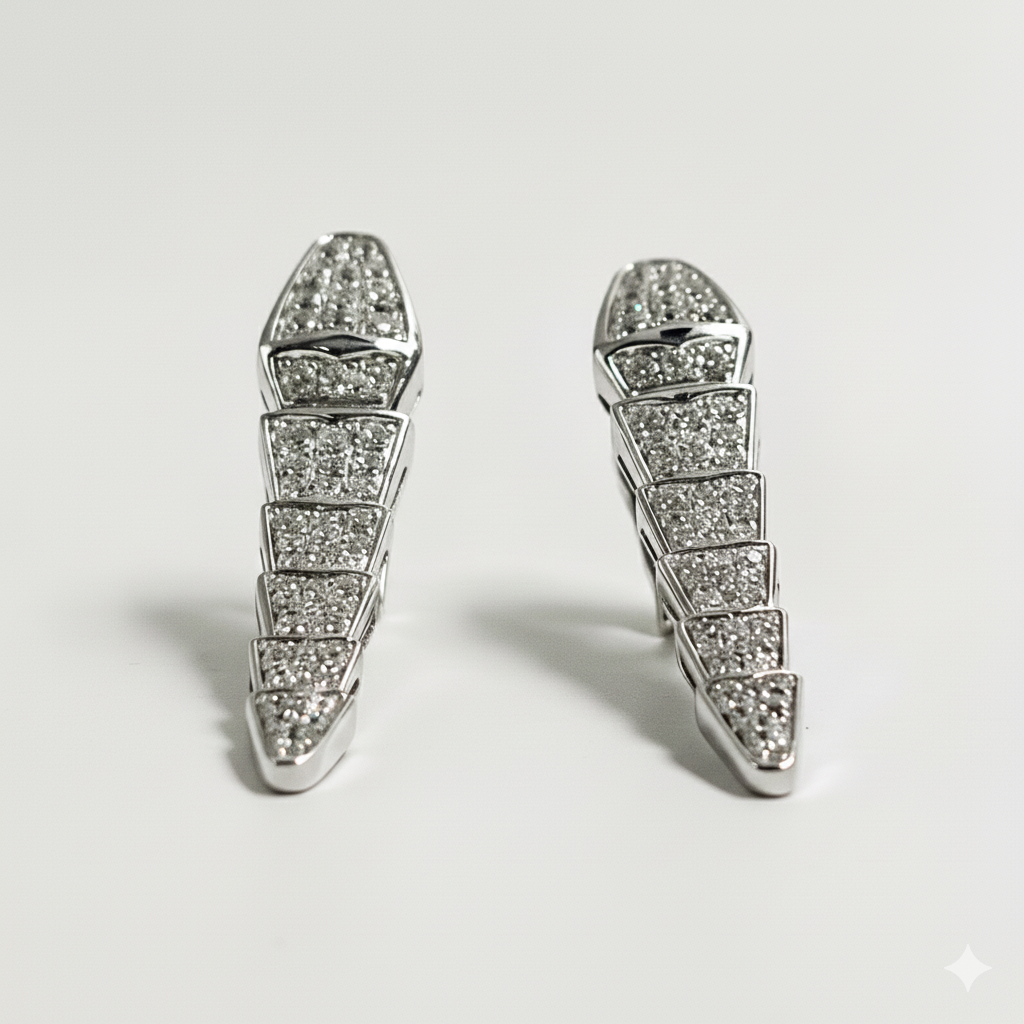 Dangling Serpentine Diamond Earrings – 18K White Gold