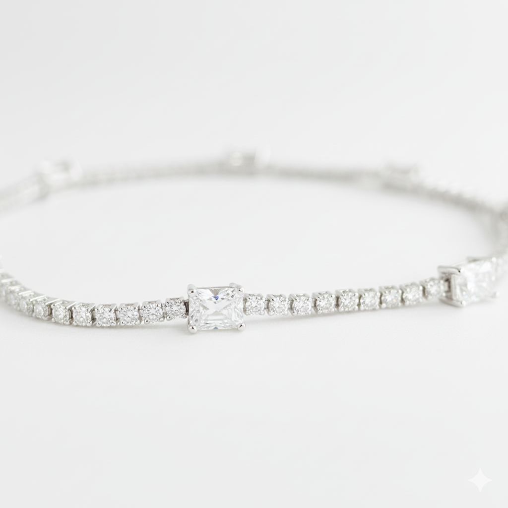 Tennis Bracelet – 18K White Gold with Emerald-cut Diamonds
