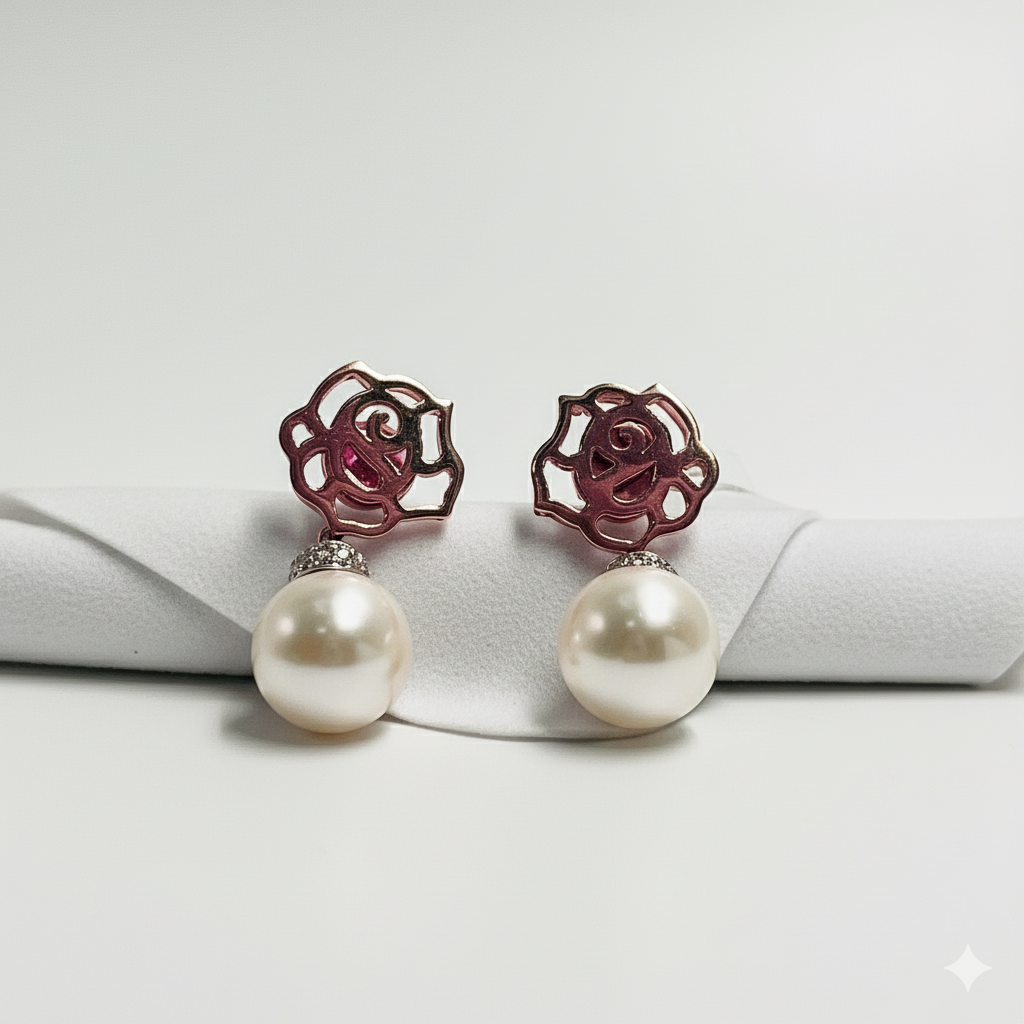 Dangling Pearl Earrings – 14K Rose Gold