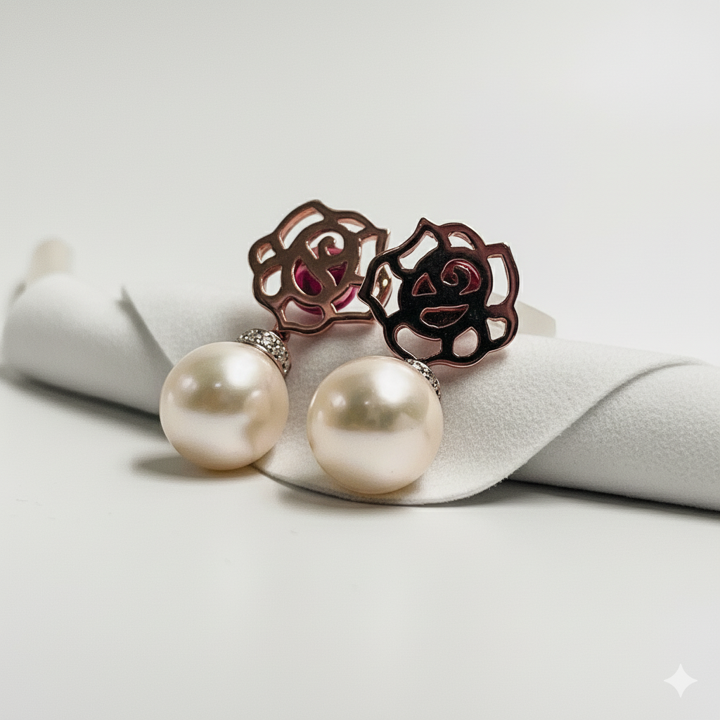 Dangling Pearl Earrings – 14K Rose Gold