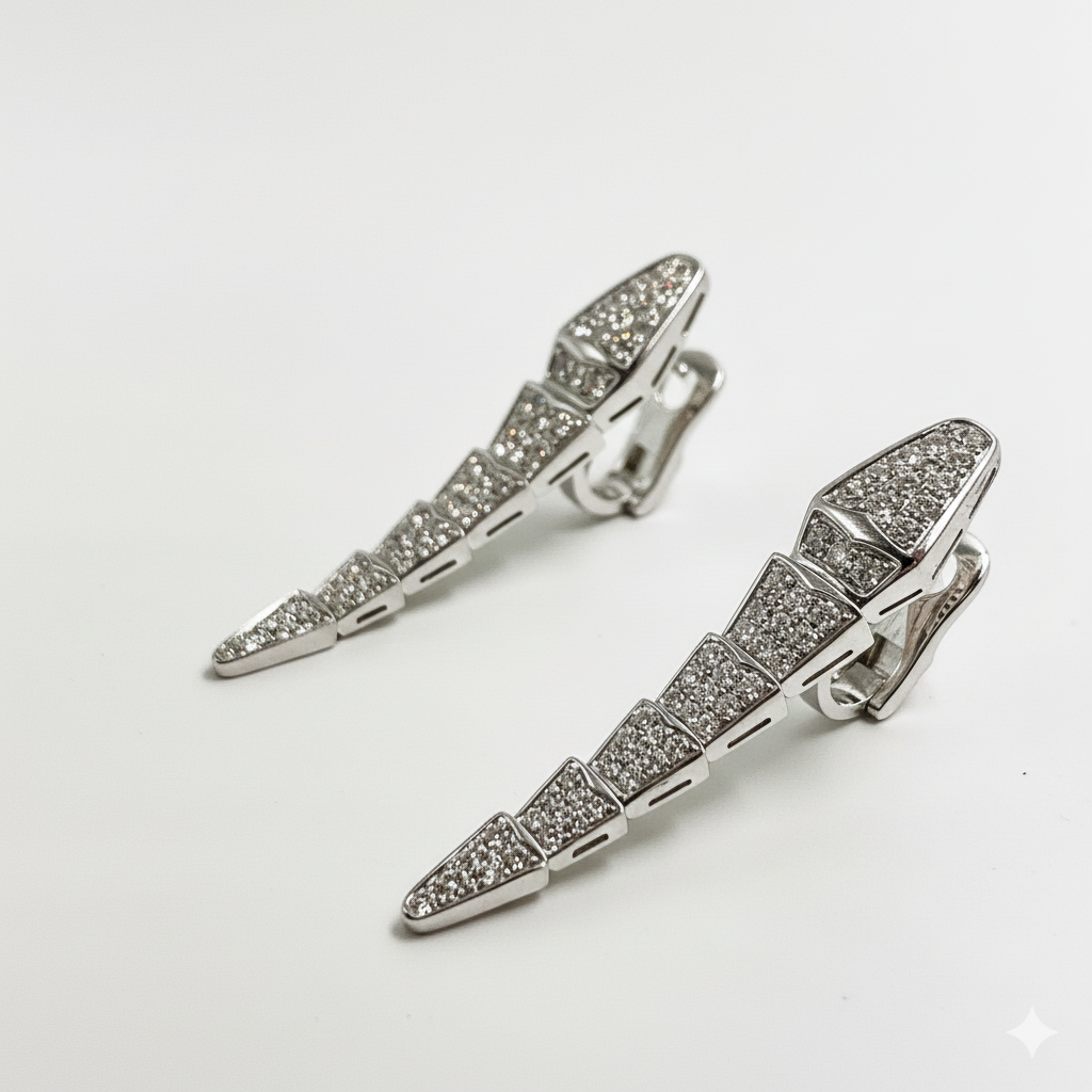 Dangling Serpentine Diamond Earrings – 18K White Gold