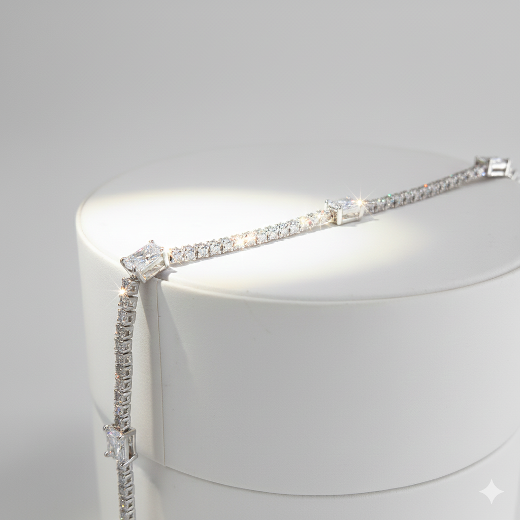 Tennis Bracelet – 18K White Gold with Emerald-cut Diamonds