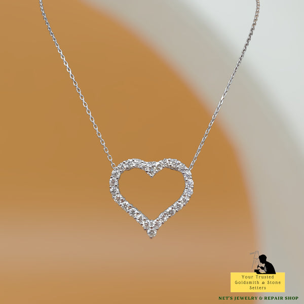 Diamond Heart Pendant - 14K White Gold